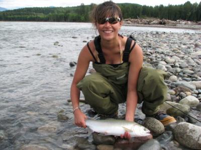 The photo of the week shows Kiesha Herman who is all smiles after learning how to fly fish and catching her first Pink Salmon on the fly.  Pinks, Sockeye, Coho and Steelhead are being caught in the Skeena River and its tributaries near Terrace. Photo cred